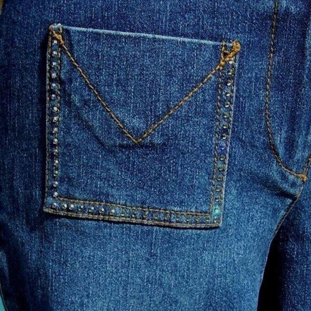 Cache Denim Crop Gaucho Jean Pant New Swarovski Crystal Trim 3" Cuff NWT $128